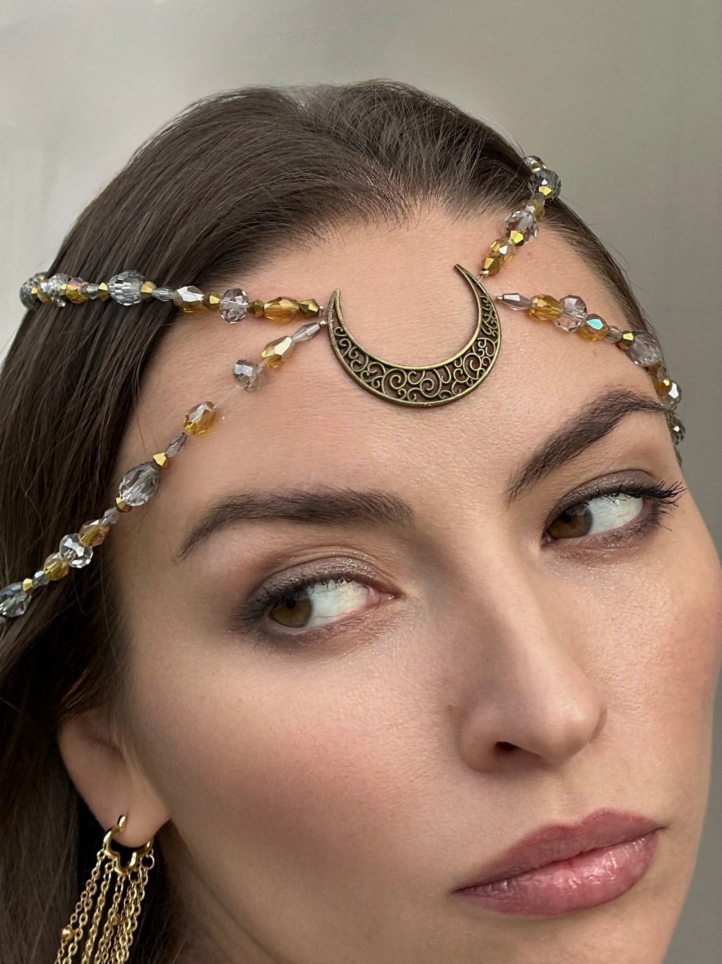 Handmade Beaded Headpiece "La Luna", Festival Hair Jewelry, Fantasy Bohemian Headpiece